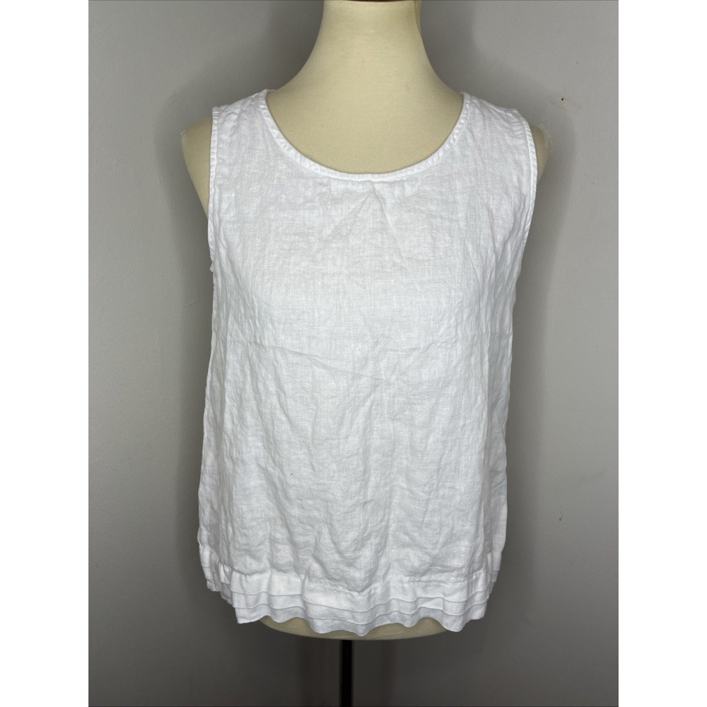 Magic Linen White 100% Linen Sleeveless Tank Top Scoop Neck Size Large